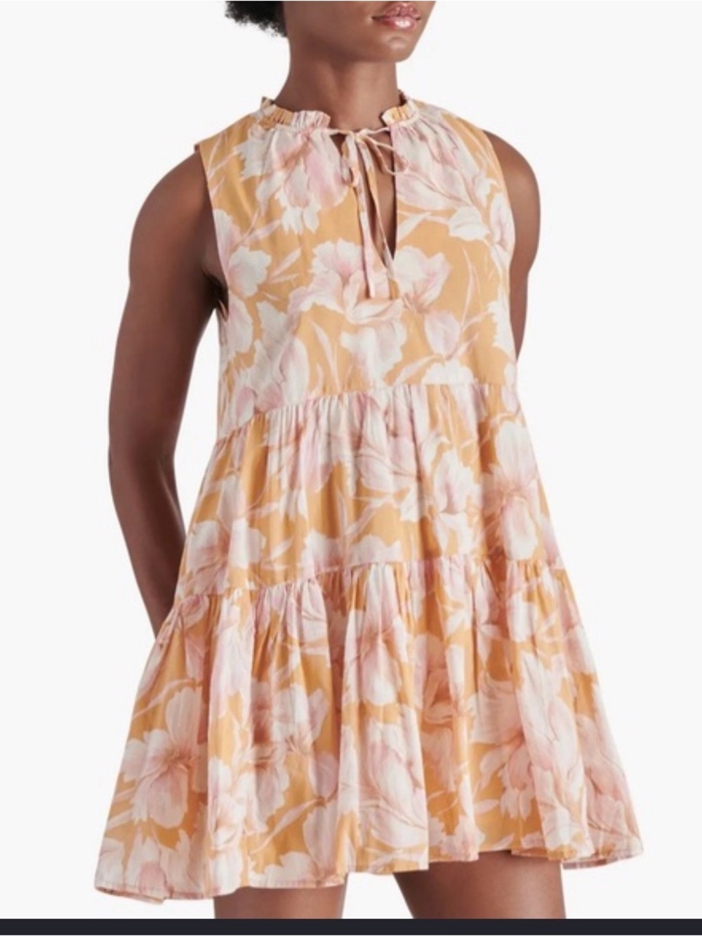 Steve Madden Mustard and Blush Tiered Mini Dress - Picture 1 of 7